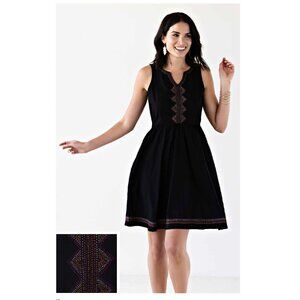 Mata Traders Embroidered Graphic Shapes Dress Black | Size Small